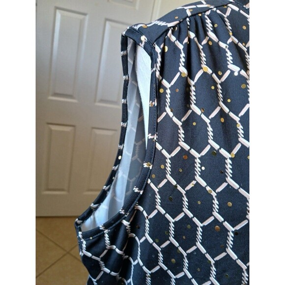 JOIE DE VIVRE WOMENS BLOUSE  TOP PLUS SIZE 2X BLACK  GOLD SLEEVELESS HENLEY NECK - Picture 5 of 13